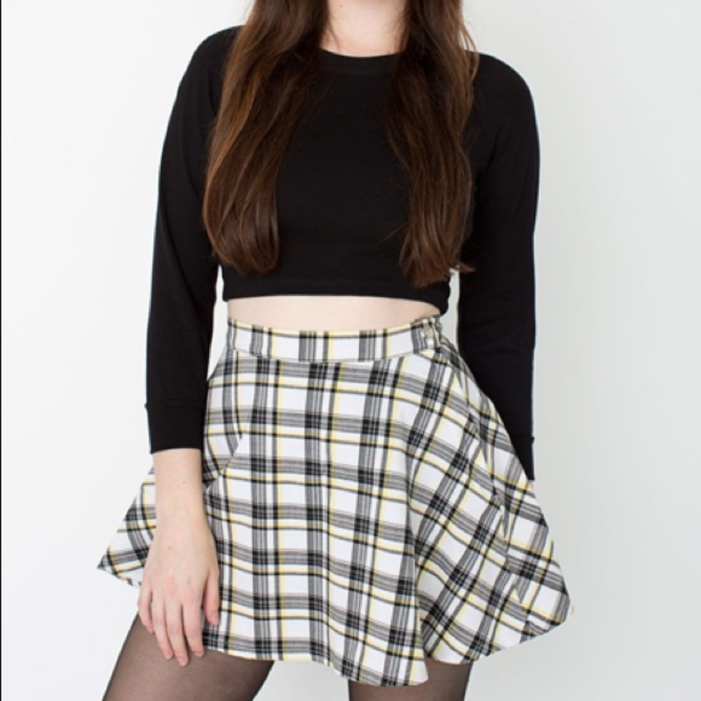 American Apparel black & yellow plaid circle skirt
